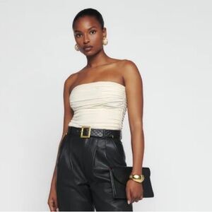 NWT Reformation Addie Velvet Top Tube Fior di Latte Cream Ruching Ivory Blouse